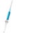 Syringe with blue medicine. Vaccine. Top view. Space for text.