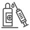 Syringe and bottle vaccine line icon, covid-19 vaccination concept, Medical injection sign on white background, Medicine