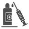 Syringe and bottle vaccine solid icon, covid-19 vaccination concept, Medical injection sign on white background