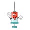 Syringe cartoon character. Medical equipment cute comic icon. Symbol of vaccine against covid-19. Funny vector design isolated on