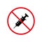 Syringe Drug Black Silhouette Ban Icon. Narcotic Inject Forbidden Pictogram. Anti Vax Against Vaccination Red Stop