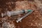 Syringe and drugs on dirty rusty background. Injection syringe. addiction