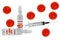 A syringe and a glass ampoule with the inscription CORONAVIRUS COVID-19 VACCINE on the background of an impromptu image of the