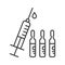 Syringe for injection with liquid black line icon. Anti-aging procedure concept. Pictogram for web, mobile app, promo. UI UX