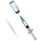 Syringe for injection. Vaccine. Medical instrument. Collect the solution from the vial. Color vector illustration. Isolated.