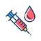 Syringe for injection vaccine with red blood color line icon. Medical examination concept. Pictogram for web, mobile app, promo