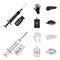 Syringe with insulin, pancreas, glucometer, hand diabetic. Diabet set collection icons in black,outline style vector