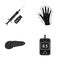 Syringe with insulin, pancreas, glucometer, hand diabetic. Diabet set collection icons in black style vector symbol