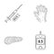 Syringe with insulin, pancreas, glucometer, hand diabetic. Diabet set collection icons in outline style vector symbol