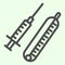 Syringe line icon. Medical syringe with vaccine and thermometer outline style pictogram on white background. Chemistry