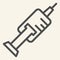 Syringe line icon. Vaccination or injection outline style pictogram on white background. Medical syringe with vaccine