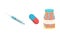 Syringe, medical pills and pharmacological drugs, antibiotic vector illustration