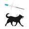 Syringe with microchip and dog silhouette with implant and RFID signal. Concept of pets microchipping, animals permanent