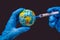 Syringe vaccinates the globe, on a map of the Brazil. Brazil Coronavirus, Corona virus attack concept. Brazil fight