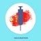 Syringe for vaccination against the background of the flag of China. Icon on a blue background. Isolated. Vaccination