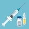 Syringe and vaccine set of medical tools for