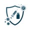 Syringe with vaccine on shield icon. Vaccination program, disease immunization vaccine, medical health protection concept