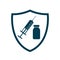 Syringe with vaccine on shield icon. Vaccination program, disease immunization vaccine, medical health protection concept - vector