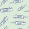 Syringes and medical template. Cartoon style illustration. Modern seamless pattern.