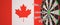 Syringes with a vaccine hit target near the Canadian flag. Successful medical research and vaccination in Canada