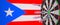Syringes with a vaccine hit target near the Puerto Rican flag. Successful research and vaccination in Puerto Rico. 3D