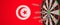 Syringes with a vaccine hit target near the Tunisian flag. Successful research and vaccination in Tunisia. Conceptual 3D