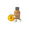 Syrup cure bottle rich cartoon character have big gold coin