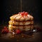 Syrupy Delight - Wholesome Pancakes with Cascading Maple Syrup and Fresh Red Currants - generative AI