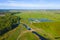 System of ponds on the brook. Traditional fish farming agriculture