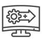 System upgrade line icon. Software update, gear with arrow on monitor symbol, outline style pictogram on white