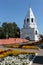 Syzran. View on the Kremlin. Flower beds in the Park behind the