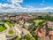 Szczecin aerial view. Old Town and Chrobrego Shafts. City landscape with blue sky.