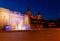 Szczecin by night.  Historic fountain and Architecture of the city