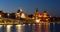 Szczecin. Night view from across the river to the illuminated historic center.