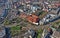 SZCZECIN, POLAND - 08 APRIL 2019 - Aerial view on Szczecin city, area of Dworcowa street. City center. Main Railway Station and