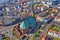 SZCZECIN, POLAND - 08 APRIL 2019 - Aerial view on Szczecin city, area of Grodzka street. City center. The Cathedral Basilica of St