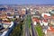 SZCZECIN, POLAND - 08 APRIL 2019 - Aerial view on Szczecin city, area of Trasa Zamkowa street. City center. National Museum,