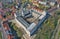 SZCZECIN, POLAND - 08 APRIL 2019 - Aerial view on Szczecin city, area of Trasa Zamkowa street. City center. National Museum and