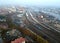 Szczecin, Poland - 8 November 2018 - Aerial view on main train station at Odra river, Nowe Miasto district