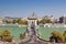 Szechenyi Bridge in Budapest on a holiday and people walking on the bridge,