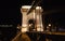 Szechenyi Chain Bridge, night scene with the Pest-side Tower, Budapest, Hungary