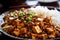 Szechuan-style mapo tofu with a side of rice