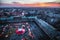 Szeged Advent Christmas Market aerial view at sunset