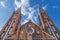 Szeged cathedral seen from the bottom in the afternoon, in summer. This cathedral Szegedi Dom is one of the symbols of Szeged