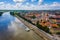 Szeged, Hungary - Aerial view of the Votive Church and Cathedral of Our Lady of Hungary Szeged Dom and River Tisza