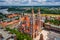 Szeged, Hungary - Aerial view of the Votive Church and Cathedral of Our Lady of Hungary Szeged Dom on a sunny summer day