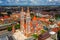 Szeged, Hungary - Aerial view of the Votive Church and Cathedral of Our Lady of Hungary Szeged Dom on a sunny summer day