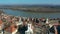 Szentendre, Hungary - 4K flying above Saint John the Baptist`s Parish Church and Belgrade Serbian Orthodox Cathedral on sunny day