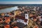 Szentendre, hungary - Aerial view of the city of Szentendre on a sunny day with Belgrade Serbian Orthodox Cathedral