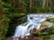 Szklarki Waterfall located in Poland, in Sudetes mountains.